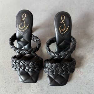 Sam Edelman Size 8 Black Braided & Quilted Leather Heeled Sandals